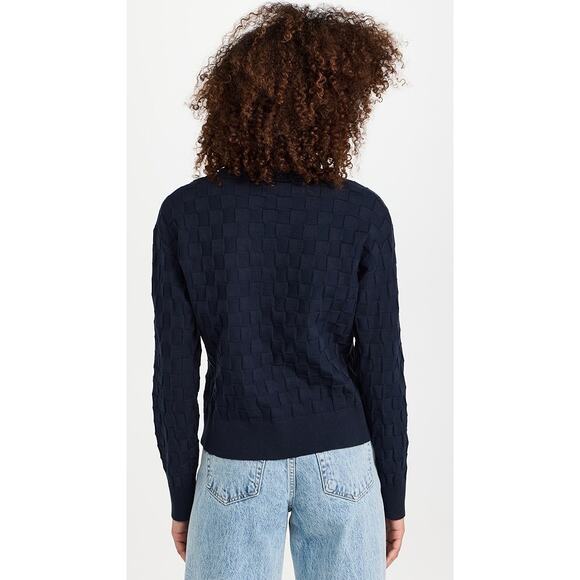 Monrow Navy Checkered Polo Sweater S NWOT - Picture 2 of 10